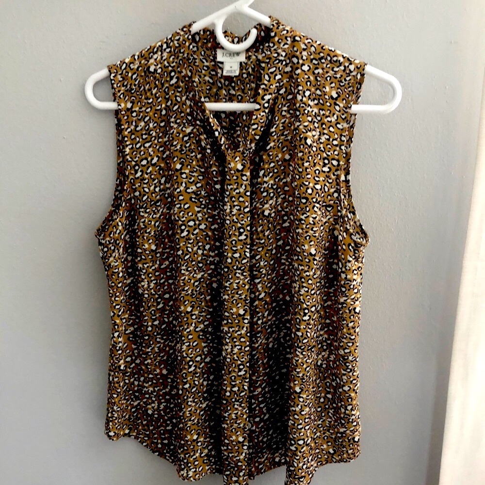 J. Crew Animal Print Sleeveless Top with Drapey Tie Neck Medium